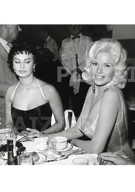 11x14 B&W Publicity Photo - Sophia Loren & Jayne Mansfield At Party, 1957 (AB-150) - Archival Lustre Print