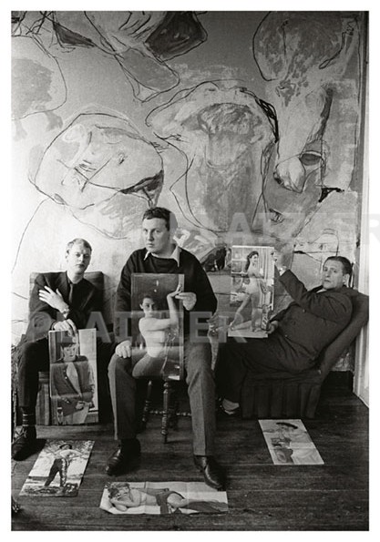 Hugo Claus, Simon Vinkenoog, Louis Paul Boon, Ghent, Belgium ca 1957 (p5595)